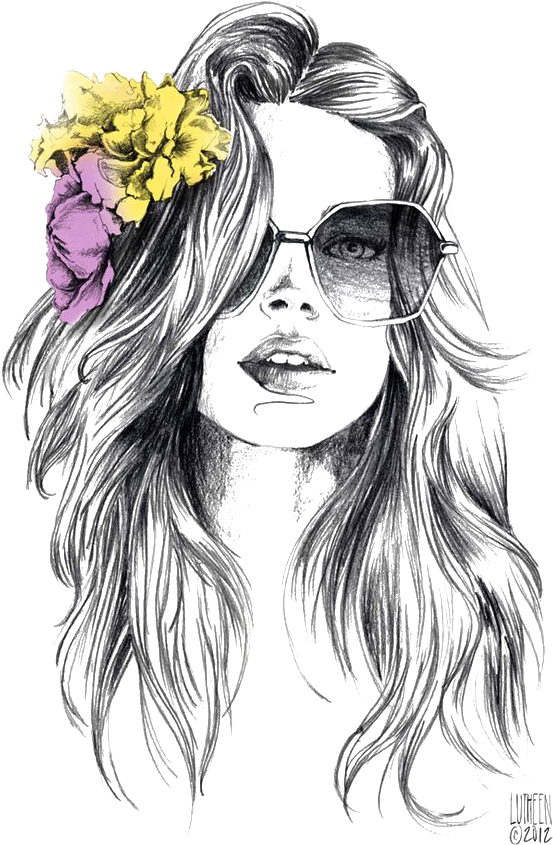 Drawing Watercolor Painting Fashion Illustration Sketch - Flower In Hair Drawing (564x860), Png Download