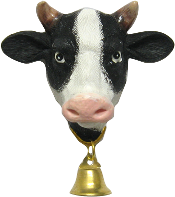 Resin Cow Head Magnet With Bell - Cattle (436x500), Png Download