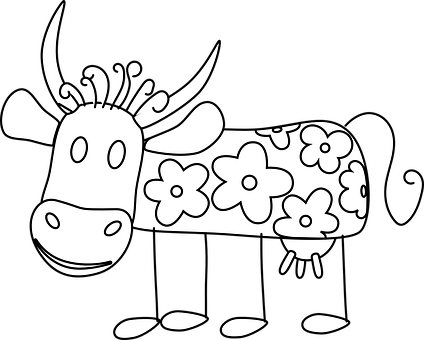 Cow, Decorated, Flowers, Black And White - Drawing Pad: Silly Cow Sketchbook, 100 Blank Pages, (424x340), Png Download