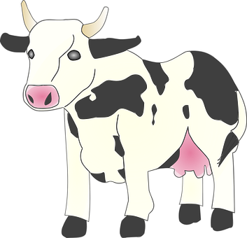 Cow Animal Mammal Black White Patterns Far - Cow Clip Art (353x340), Png Download