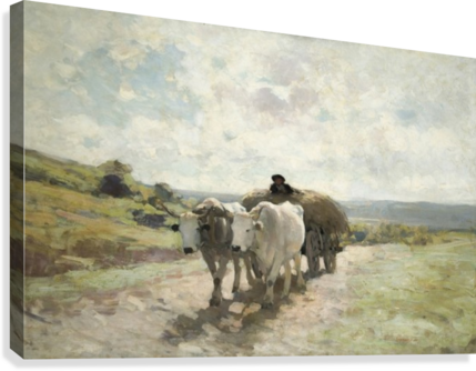 Clear Road With Farmer And Cattle Canvas Print - Car Cu Boi Nicolae Grigorescu (429x334), Png Download
