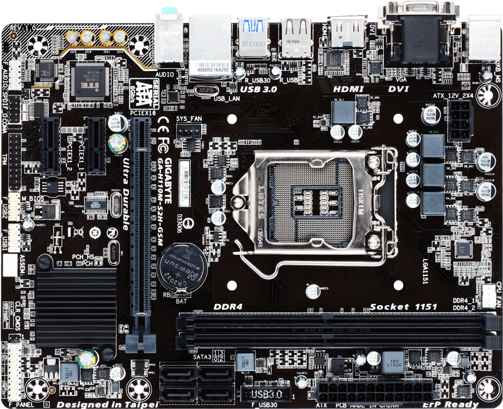 Zoom - Gigabyte Ga H110m S2h Motherboard (1000x818), Png Download