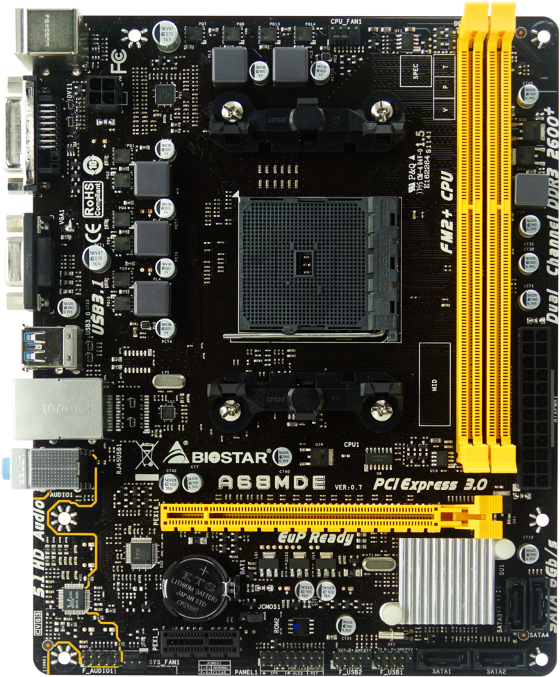 A68mde Amd Socket Fm2 Gaming Motherboard - Biostar A68mde (1024x1169), Png Download