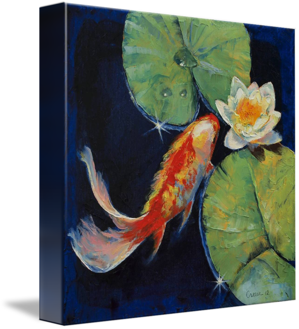 "koi And White Lily" By Michael Creese - Gallery Wrapped Canvas: Creese's Michael Creese 'koi (592x650), Png Download