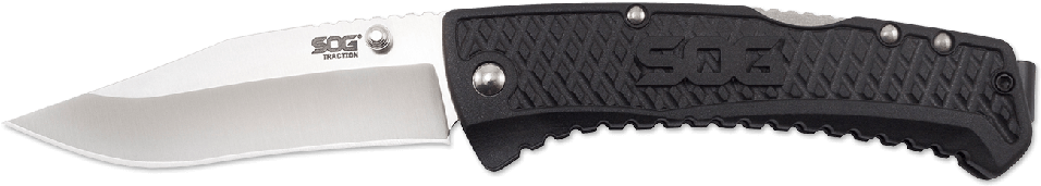 Sog Traction Satin Clip Point Straight Edge Blade Folding - Sog Salute Mini (979x402), Png Download