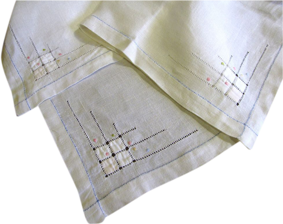 Nice Vintage Linen Embroidered Appliqued Tea Tablecloth - Linen (972x972), Png Download