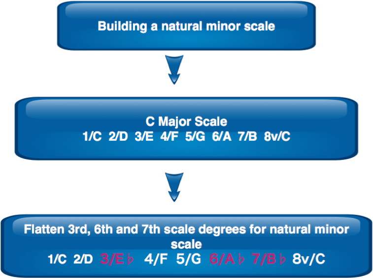 Natural Minor Scale Showing All 5 Patterns Of Caged - Minor Scale (797x579), Png Download