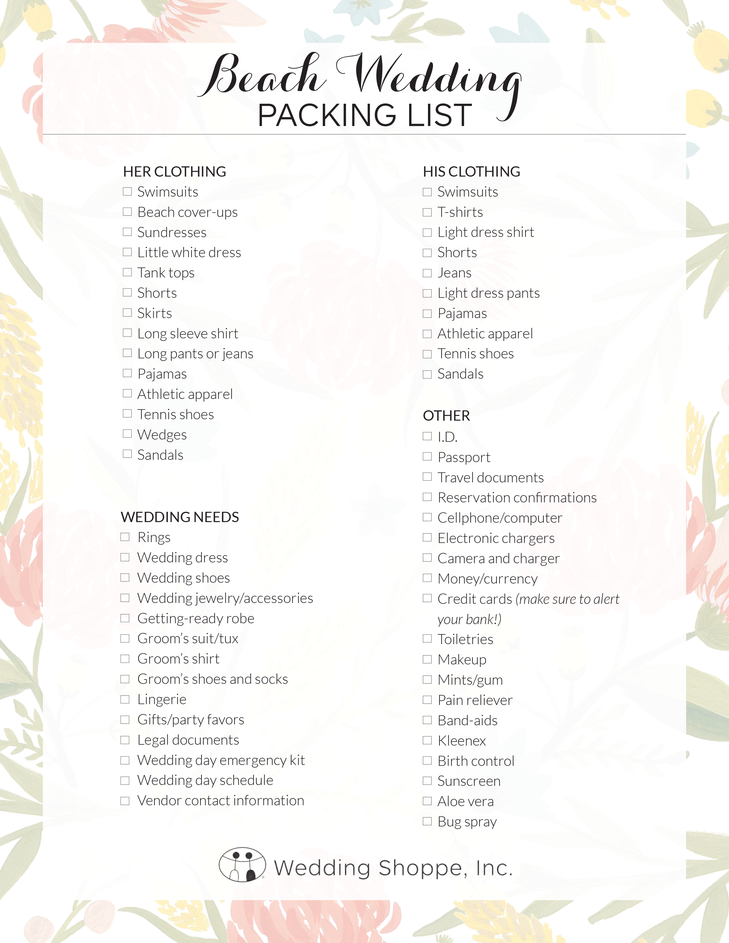 Beach Wedding Packing List - Menu (2550x3300), Png Download