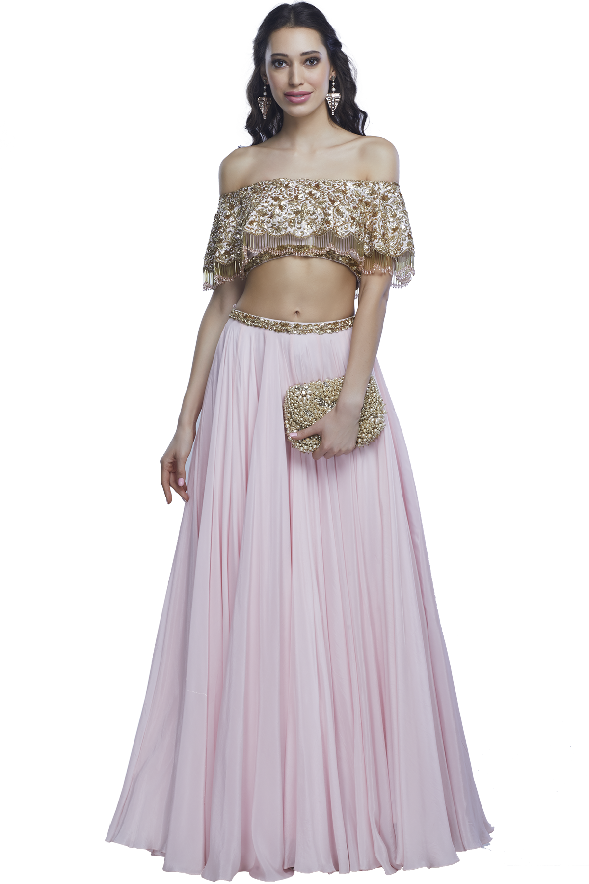 Embellished Baby Pink Crop Top And Skirt By Mahima - Indo Western Skirt And Crop Top (1200x1800), Png Download