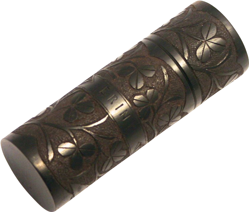 Antique 1860 Bog Oak Erin Needle Case Shamrocks Wolf - Cylinder (823x823), Png Download