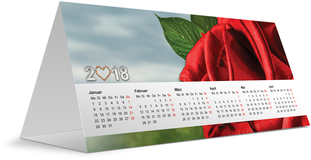 Calendar, 2018, New Year, Rose, Heart, New Year's Day - Calendar (960x475), Png Download