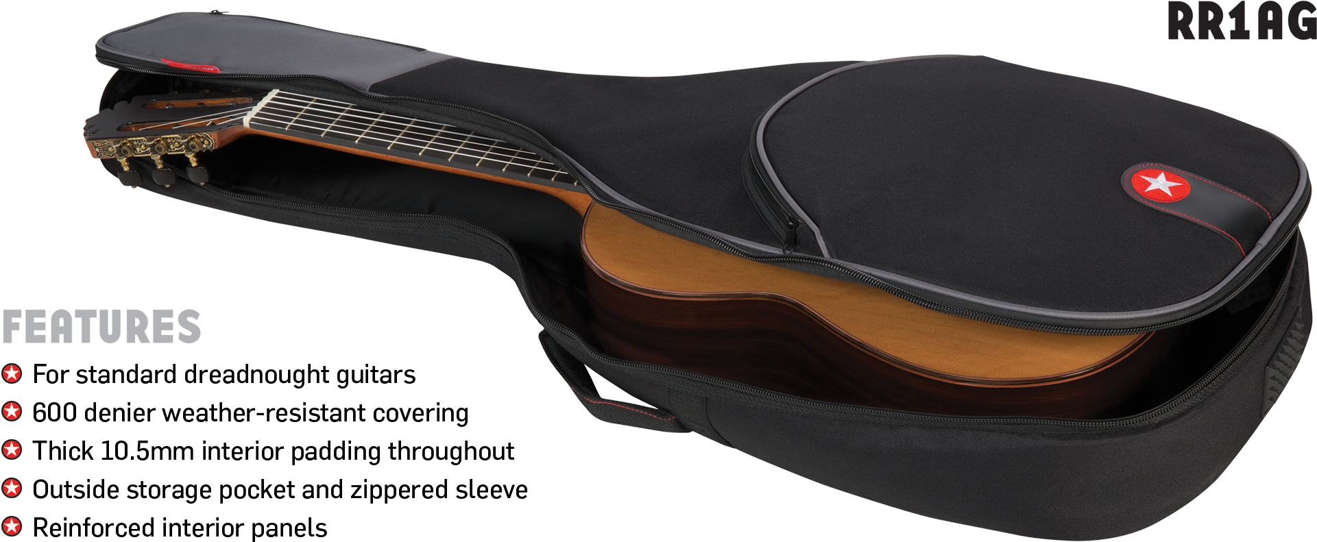 Acoustic Guitar Bag Features Road Runner Rr1ag - Road Runner Rr1ag Avenue Series Acoustic Guitar Gig (1920x900), Png Download
