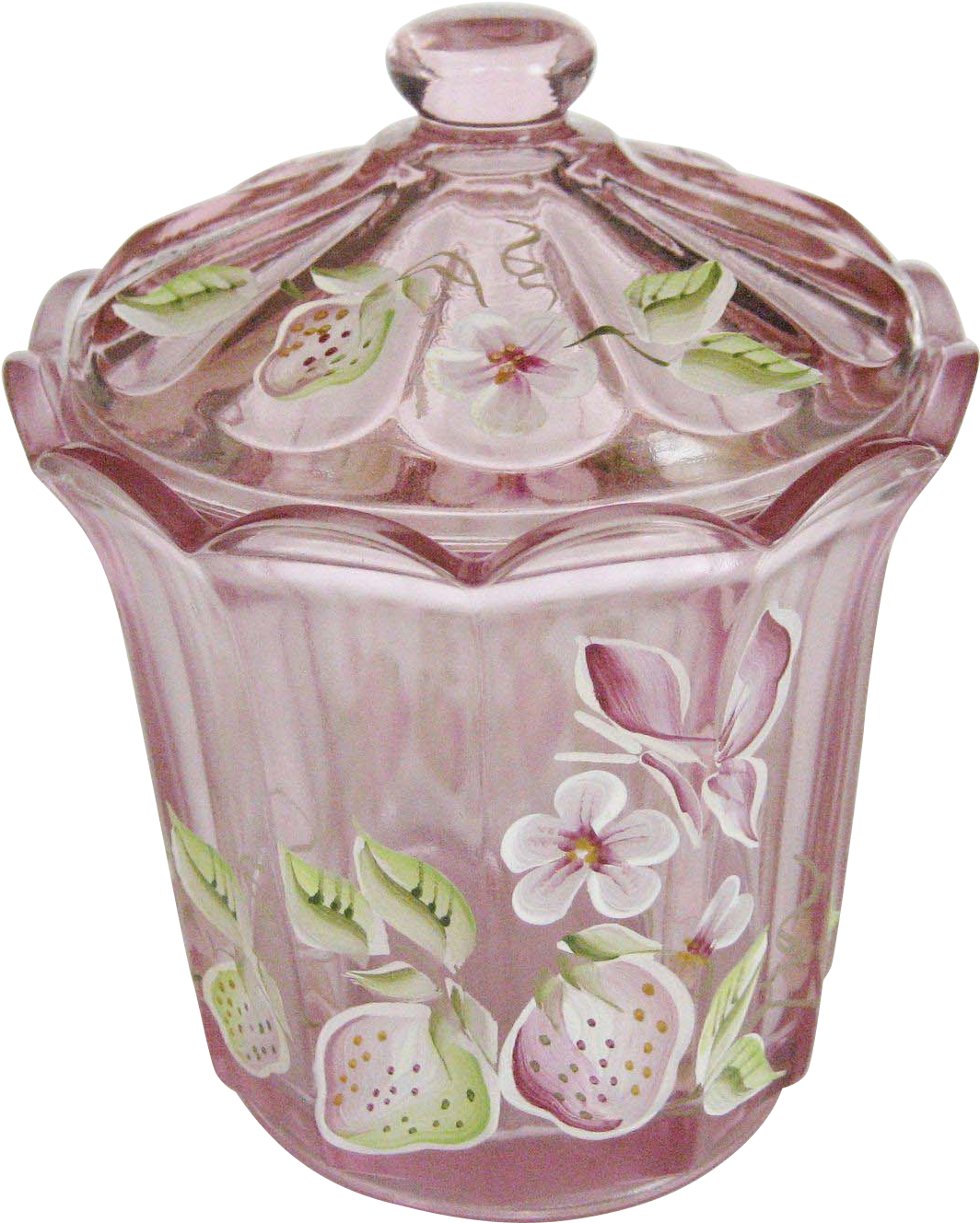 Fenton Clear Pink Glass Hand Painted Candy Jar With - Lid (1327x1327), Png Download