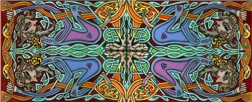 Celtic Man And Bird Wraparound Ceramic Mug Design - Motif (955x350), Png Download