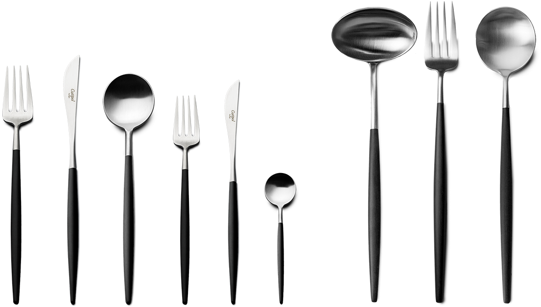 Goa Matte/black Handle 75 Pc Set - Cutlery (1181x768), Png Download
