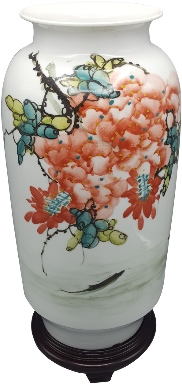 Chinese Porcelain Modern Vase Hand Painted Wysteria - Vase (612x1280), Png Download