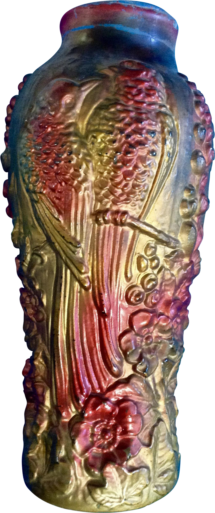 Gorgeous Goofus Glass Tropical Bird Large Vase 1900 - Vase (2048x2048), Png Download