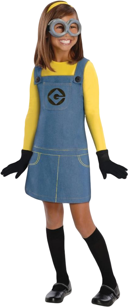 Girls Minion Fancy Dress Costume - Minion Costume Girl (454x1024), Png Download