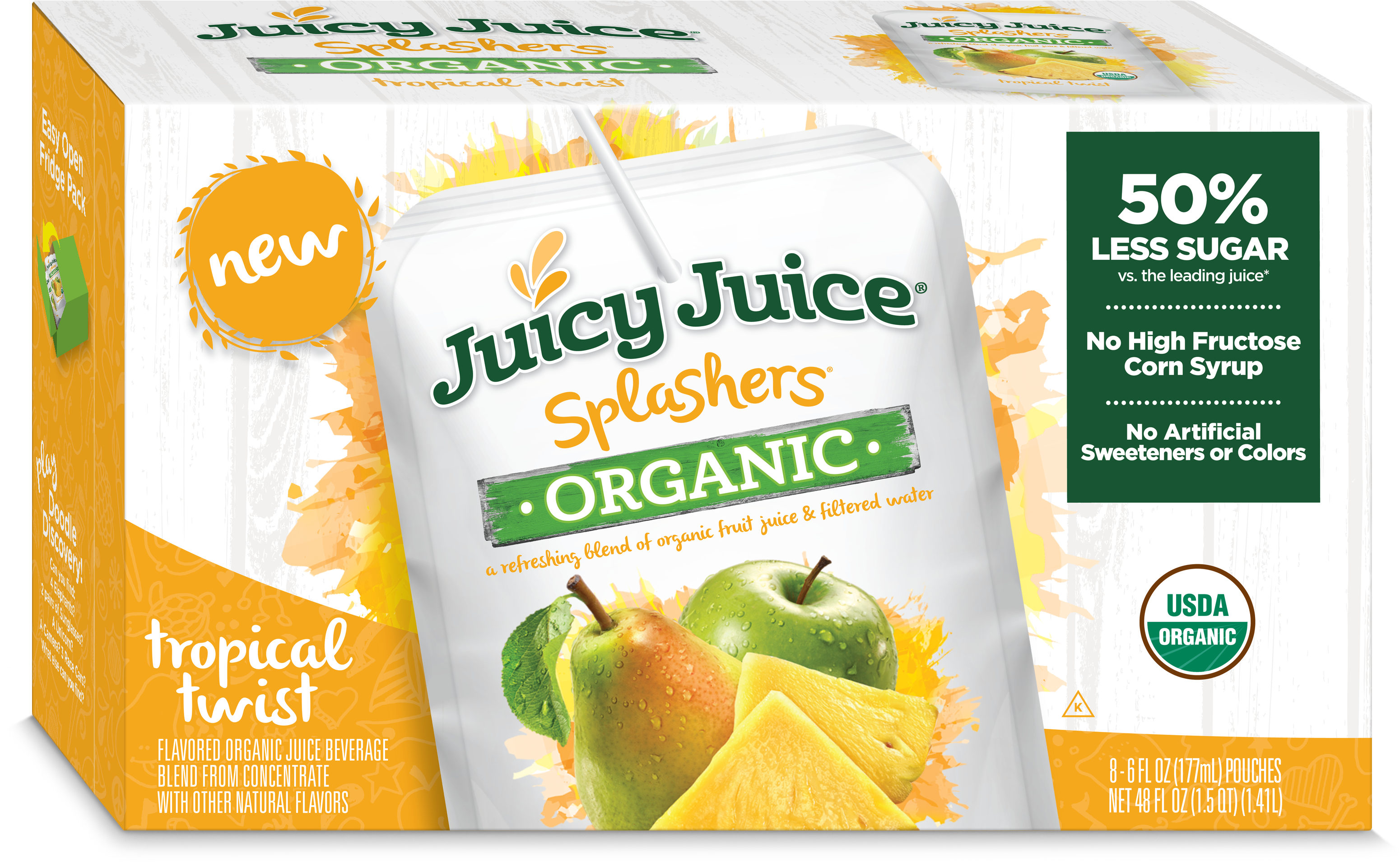 Juicy Juice Splashers Organic, Tropical Twist, 6 Fl - Juicy Juice Splashers Organic (3205x2048), Png Download