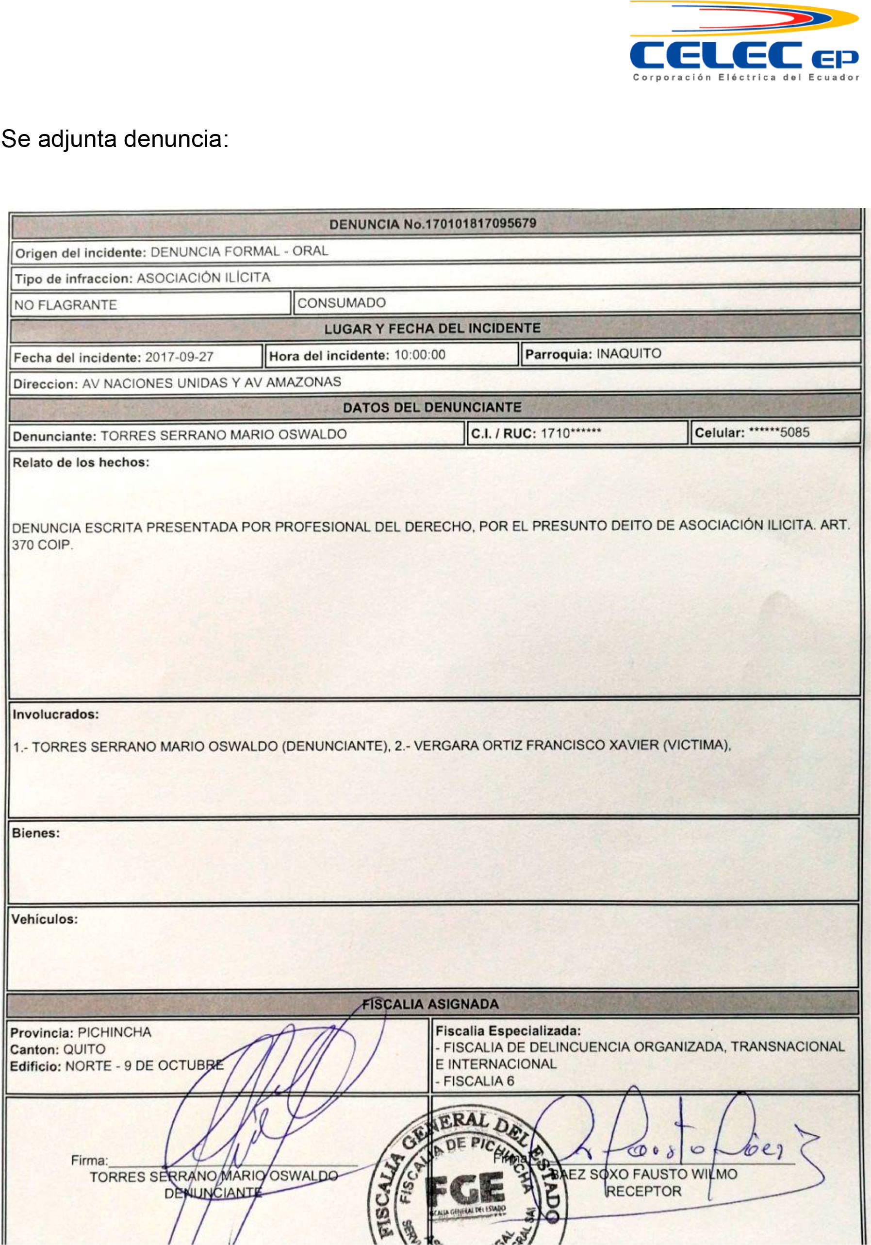 Actual Gerente General De Celec-ep Presenta Denuncia (1967x2748), Png Download