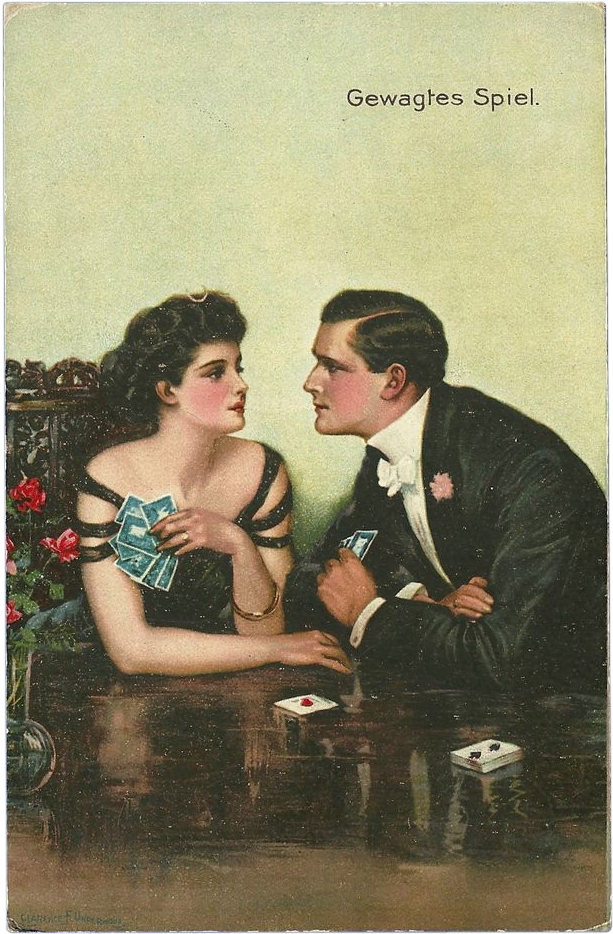 Vintage Romantic Postcard Of Man And Woman Playing - Artist (933x933), Png Download
