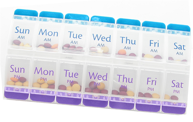 Push-button Am/pm Weekly Pill Planner (650x864), Png Download