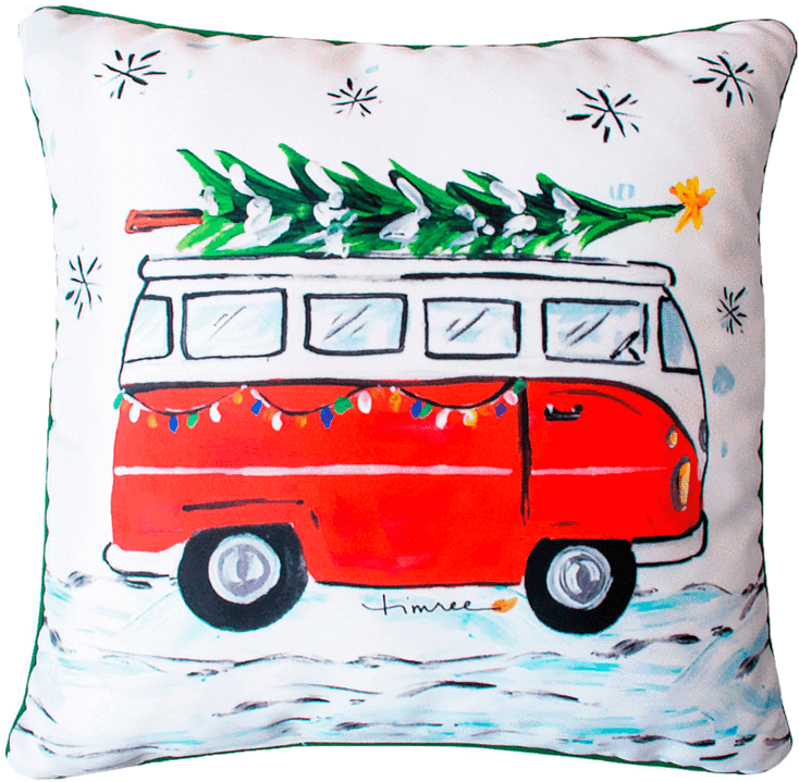 Escarcha Cojín De Poliéster - Vw Bus With Christmas Tree (1024x1024), Png Download