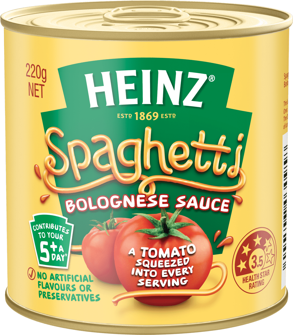 Heinz Spaghetti In Bolognese Sauce 220g - Heinz Spaghetti Tomato & Cheese Sauce 220g (1201x1201), Png Download