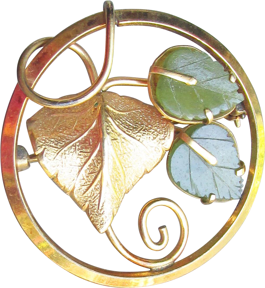 Pretty 12k Yellow Gold Filled Jade Ginkgo Leaf 1960's - Brass (1103x1103), Png Download