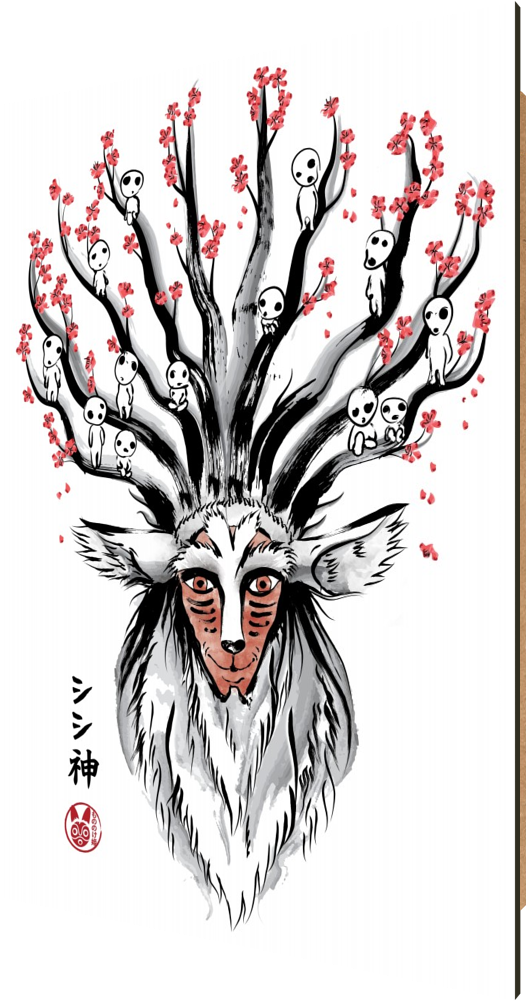 The Deer God Sumi-e, Kodama, Mononoke, Mononoke Hime, - Best Gift - Canvas The Deer God Hoodie/t-shirt/mug (535x1010), Png Download