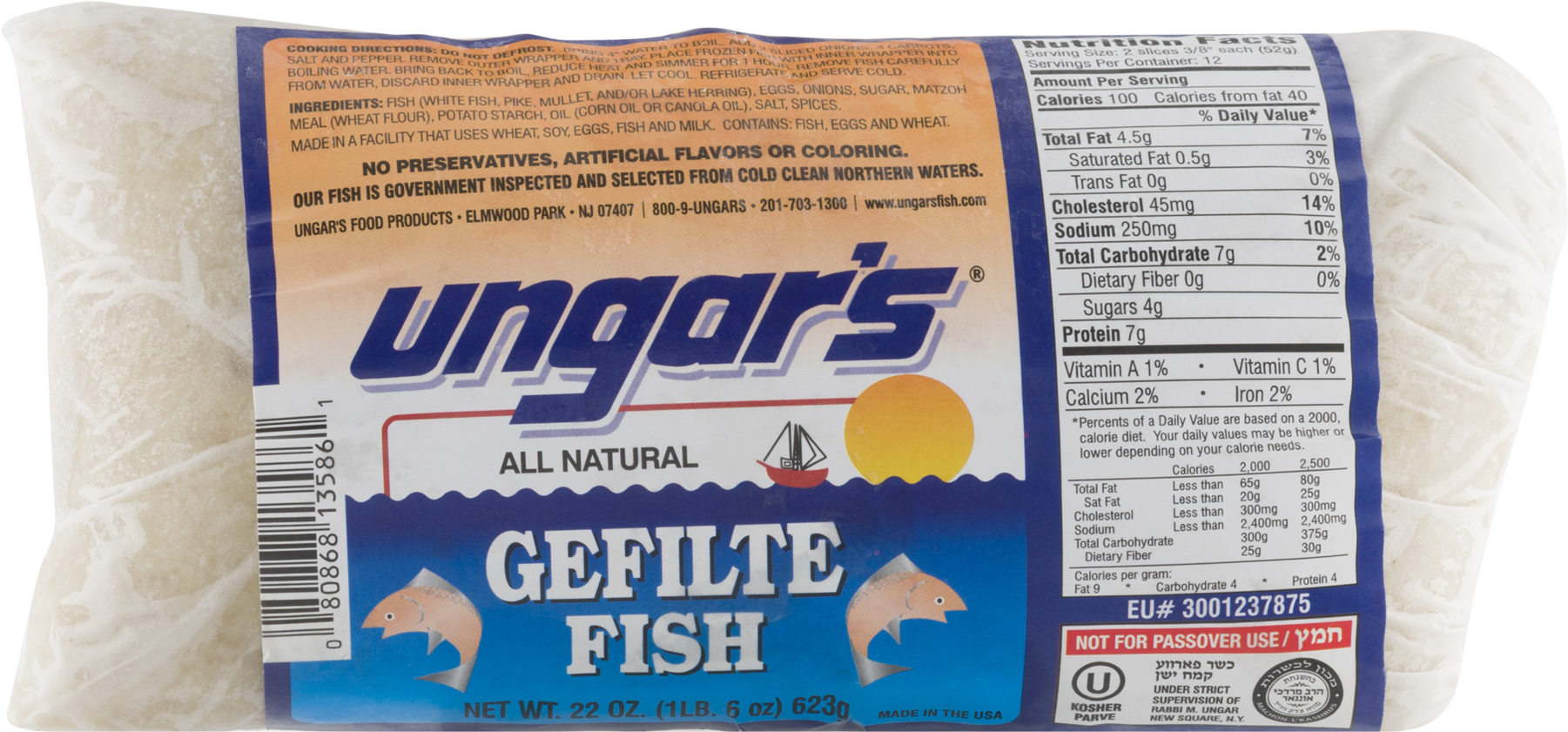 Unger's Ungar S Gefilte Fish Twin Pack 32 Oz (1800x1800), Png Download