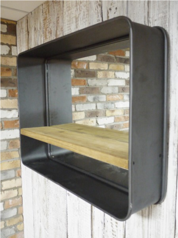 Industrial Style Mirror With Wooden Shelf - Mirror (1152x768), Png Download