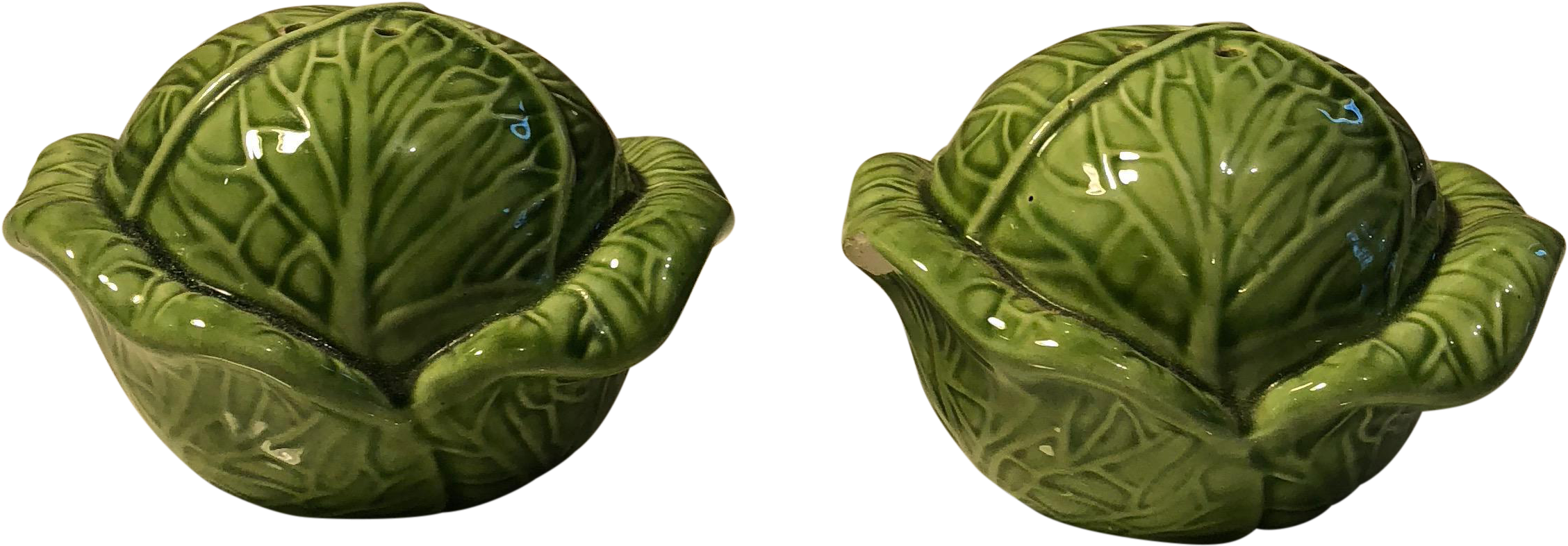 Vintage Majolica Cabbage Salt & Pepper Shakers - Cabbage Salt & Pepper (2507x873), Png Download