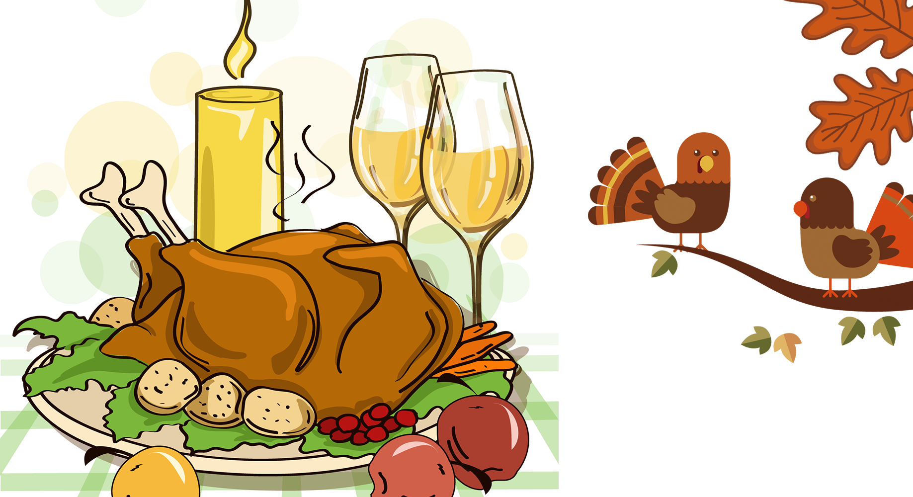 Turkey Meat Thanksgiving Dinner Cartoon - Happy Thanksgiving Turkey Dinner (1837x1000), Png Download