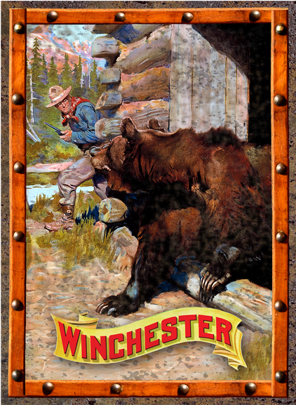 Winchester Cowboy And Grizzly Bear Tin Sign W1020 - Rockin W Cowboy And Bear Tin Sign (480x480), Png Download