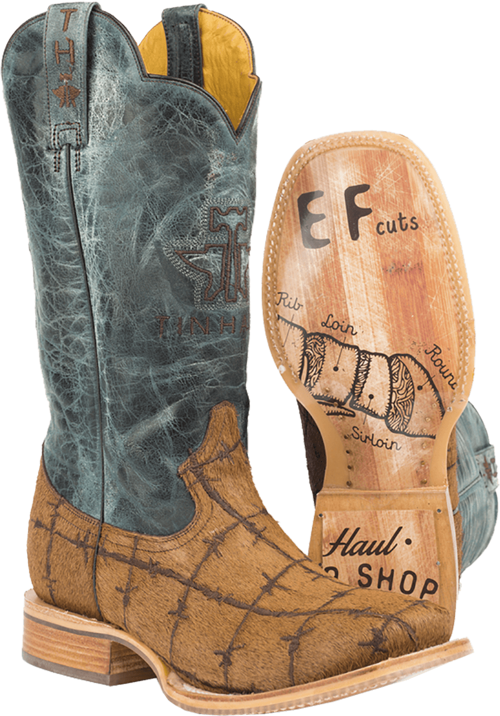 Tin Haul Men's Hair On Hairy Metal Cowboy Boot W/prime - Tin Haul Barbed Wire Boots (1091x1500), Png Download