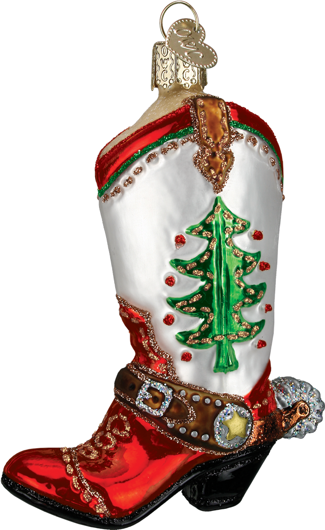 Cowboy Boot - Christmas Cowboy Boot Glass Ornament By Old World Christmas (1200x1200), Png Download