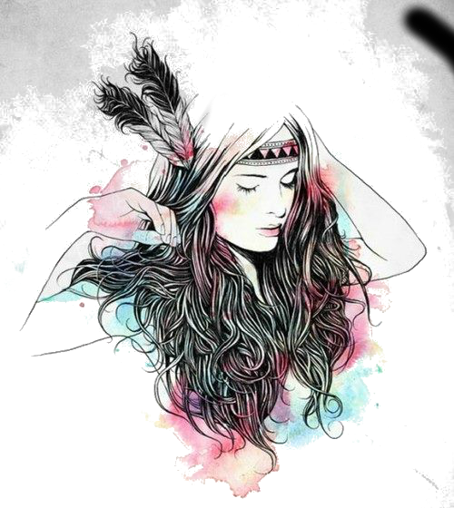 Bunga Tulip Dari Sedotan Dunia Kreasi - Girl With Feathers In Her Hair (500x560), Png Download