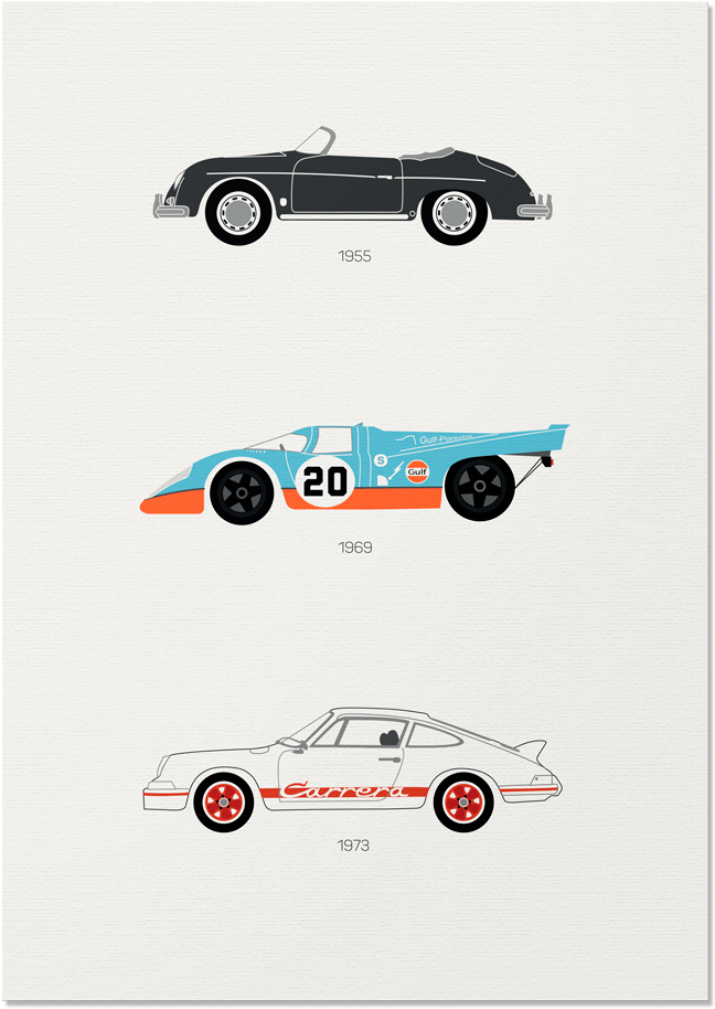 Porsche Car Print Only Rear View Prints Png Classic - Rear View Prints The Iconic Porsche Car Print (1024x1024), Png Download