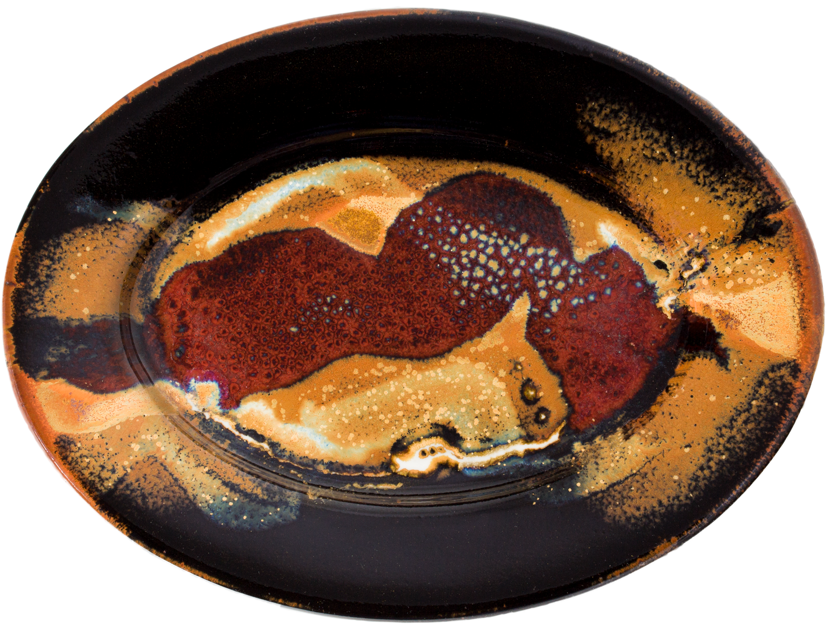 Overhead View Red And Black Oval Plate Handmade Pottery - Pottery (1920x1280), Png Download