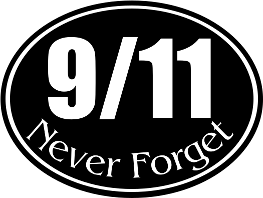 911 Never Forget Black Oval Sticker - Circle (525x525), Png Download