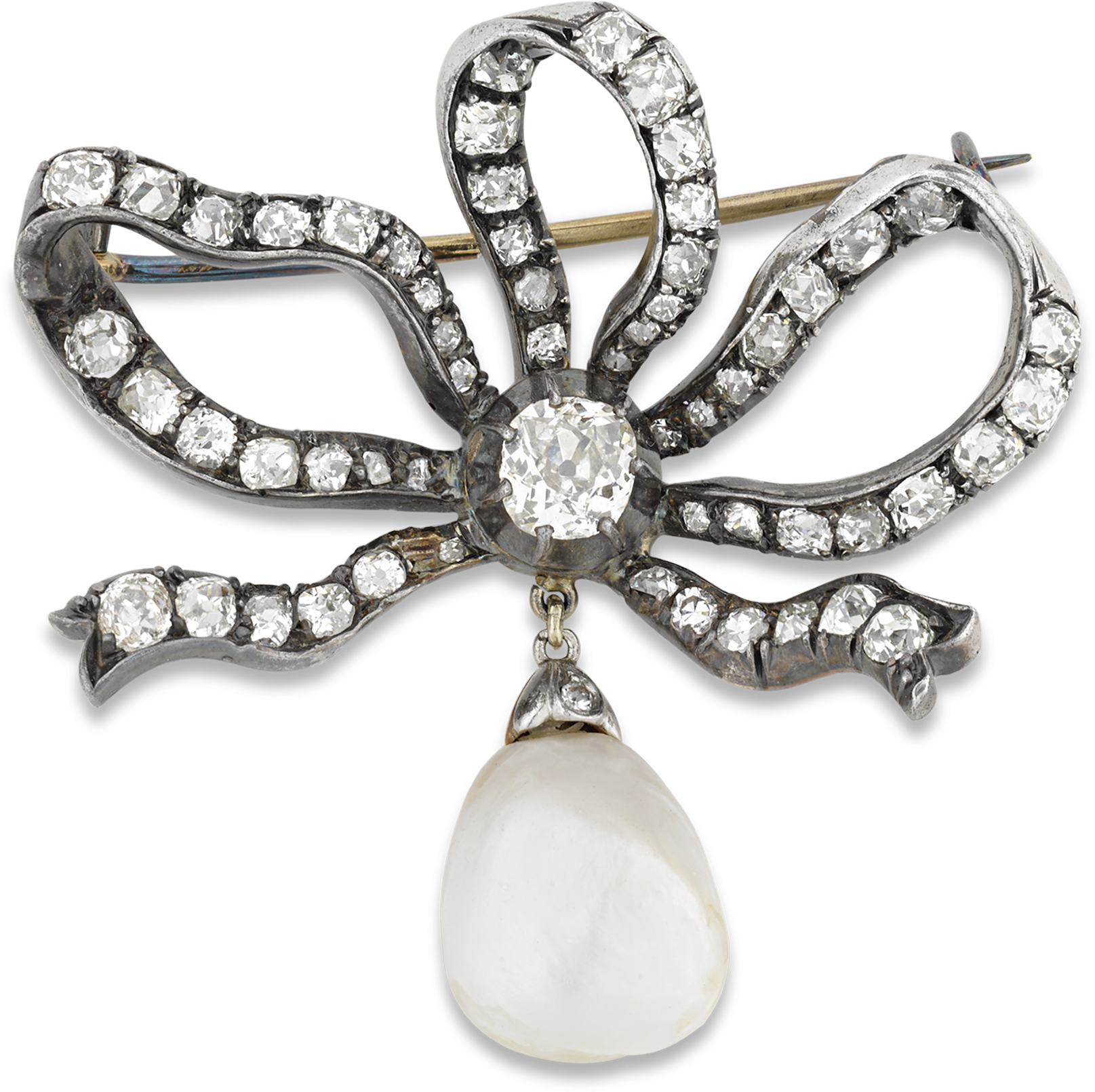 Victorian Diamond And Pearl Bow Brooch - Brooch (2500x2000), Png Download