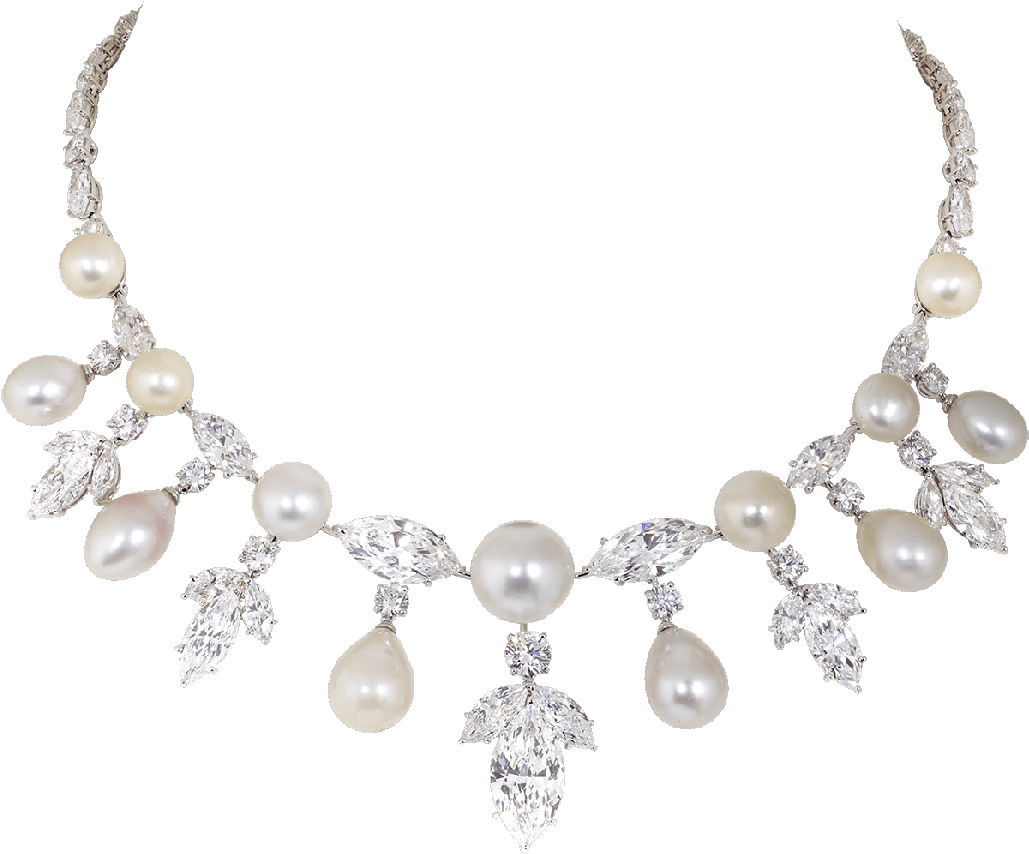 Natural Saltwater Pearl And Diamond Necklace - Necklace (1200x1200), Png Download