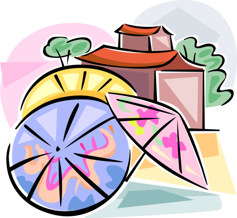 Vector Illustration Of Chinese Umbrella Or Parasol - Japanbargain S-2165 Japanese Chinese Umbrella Parasol (763x700), Png Download