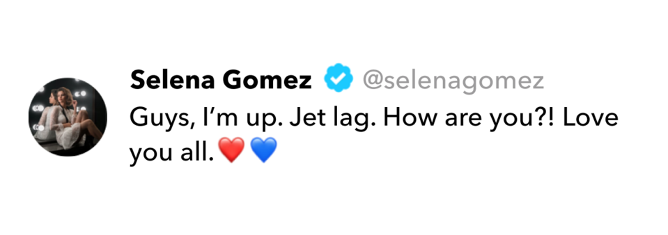 Selena Gomez Tweet On Jet Lag (1000x373), Png Download