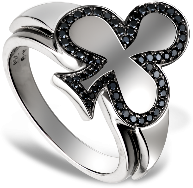 Clubs Ring In White Gold, Set In 58 Black Diamonds - Pre-engagement Ring (840x840), Png Download