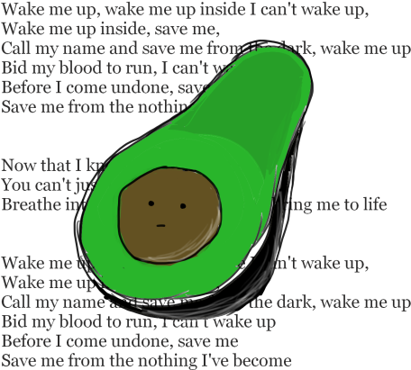 Avacado Avacahoe Wake Me Up Wake Me Up Inside ( - Art (500x624), Png Download