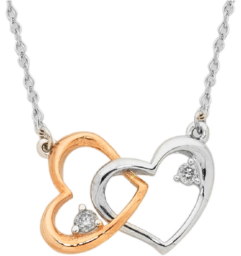 Two Tone Gold Dual Diamond Heart Necklace - Necklace (606x774), Png Download