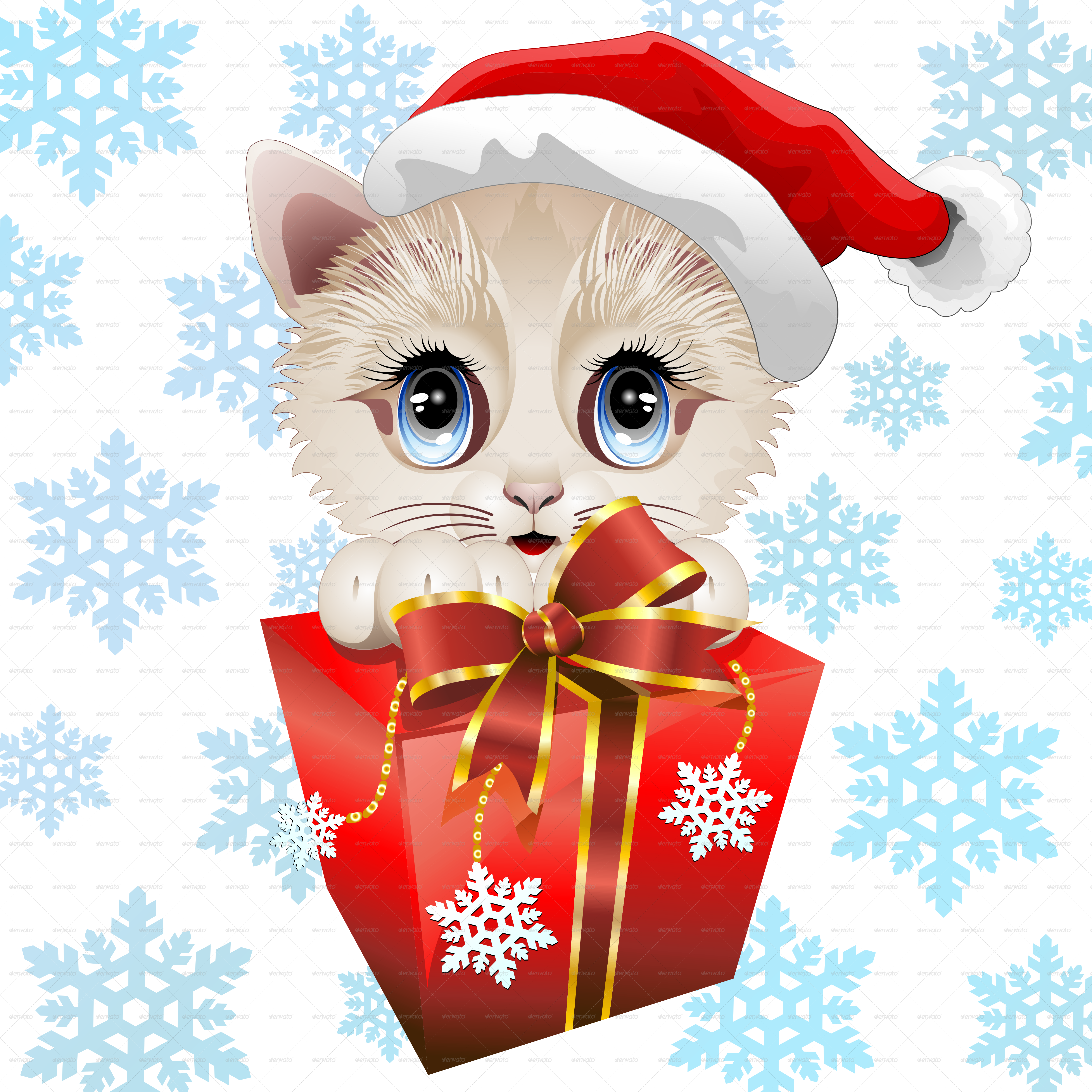 Christmas Kitten Png Picture Freeuse Download - Kitten Christmas Santa With Big Red Gift Sticker (5000x5000), Png Download