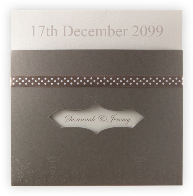 Creative Wedding Invitation Taupe Pocket And Ribbon - Label (800x800), Png Download